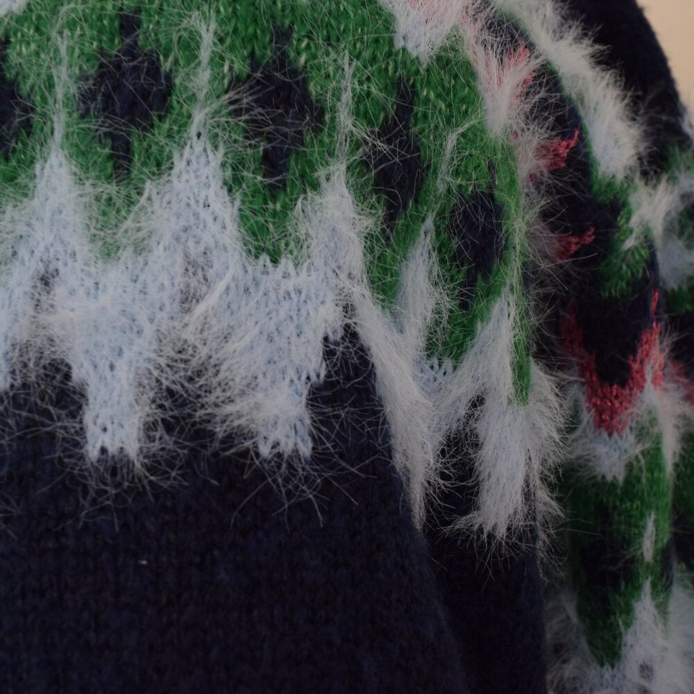 Free Assembly Woman's Sweater Fuzzy Mock Neck Recycled Polyester Navy size L - Picture 10 of 12